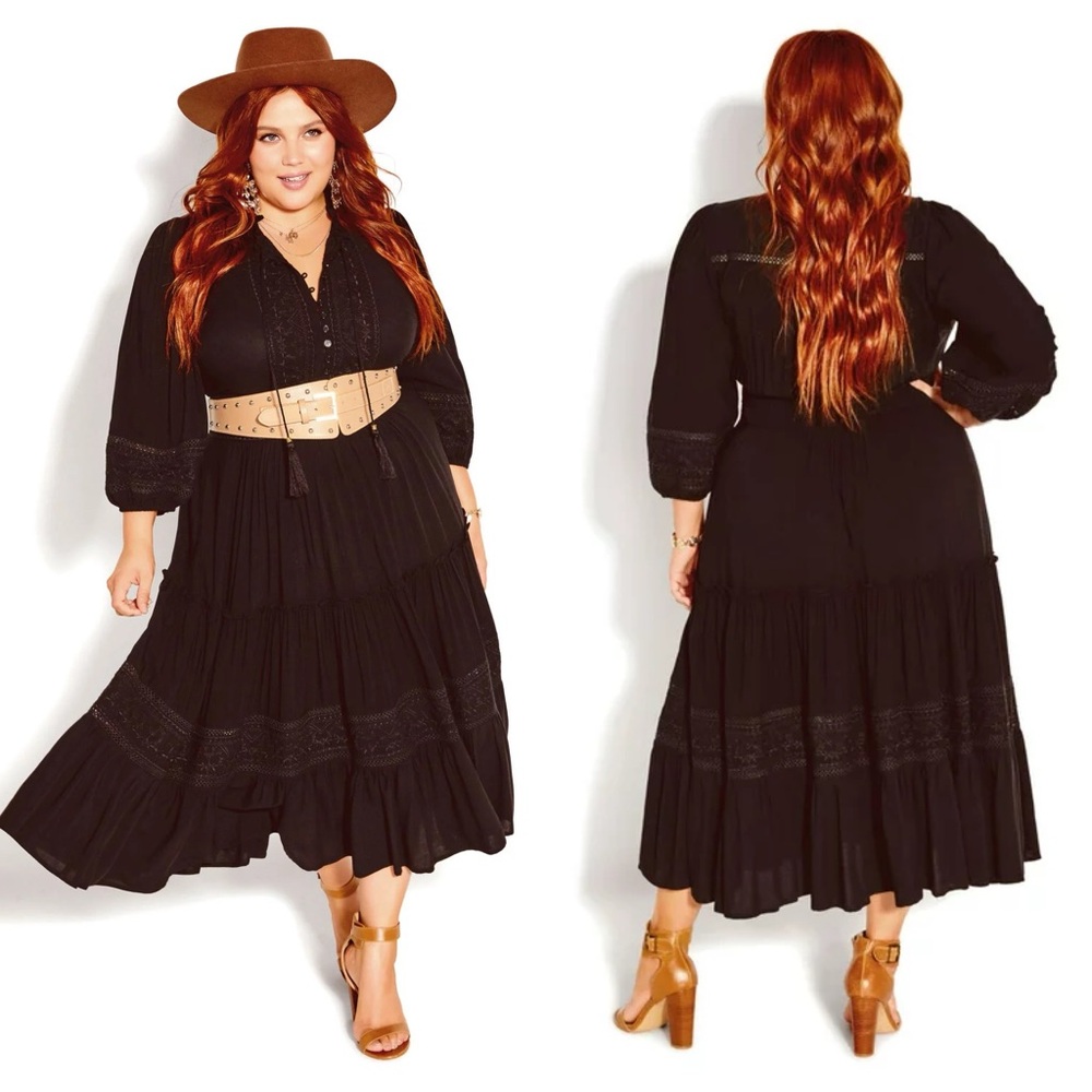 Starling Reine City Chic NWT Embroidered Bloon Maxi Dress Black Size 18